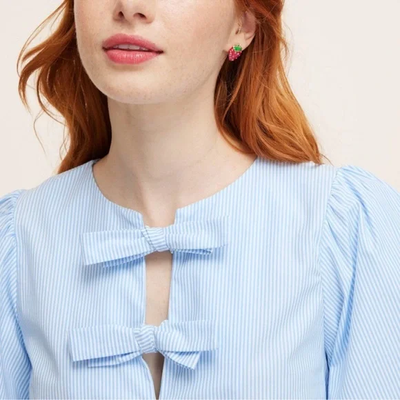 Women's Stripe Puff Short Sleeve Blouse - kate spade new york Blue/White